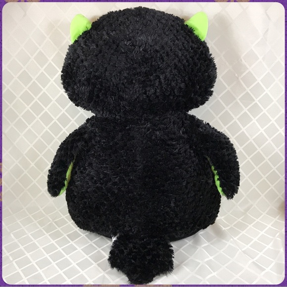 Huge 32" FIESTA Black w Lime Green CHUBBY OWL PLUSH Stuffed Animal Stuffie Toy - Picture 4 of 5